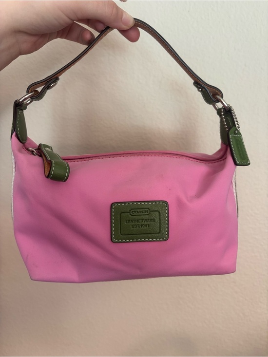 Coach Handbags - COACH Pink Mini Shoulder Bag with Green Trim